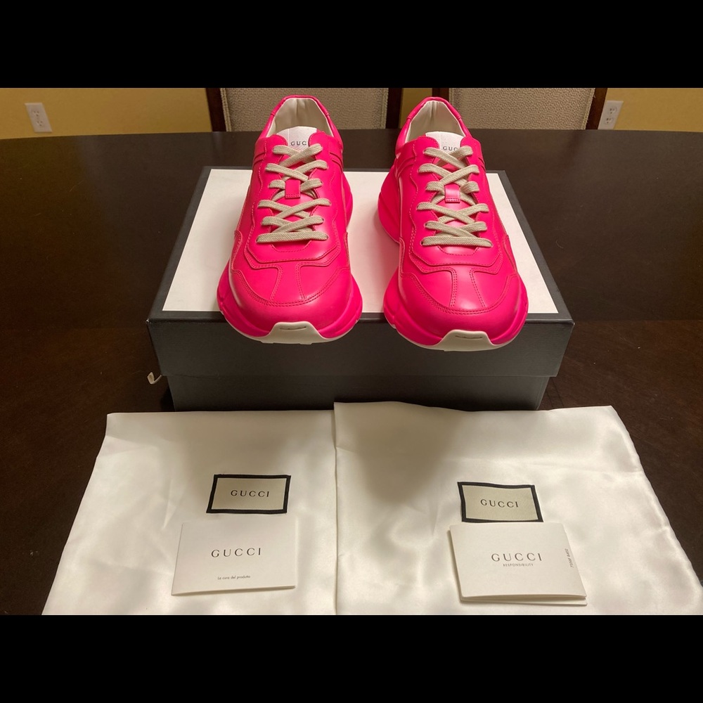 New Gucci Rhyton Fuchsia Pink Sneaker Shoes 8.5